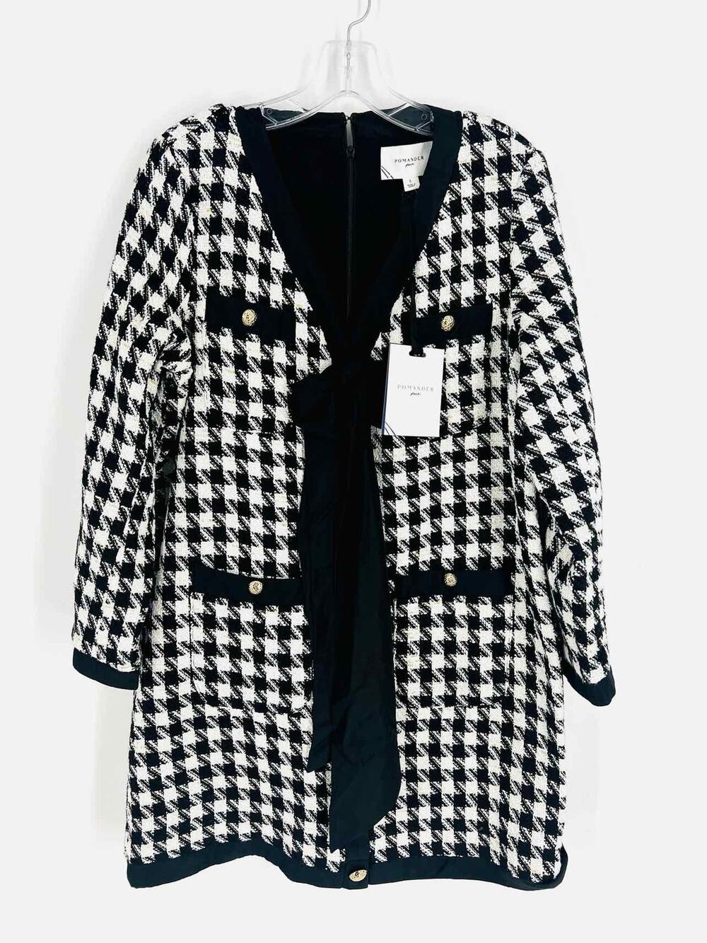 Pomander Place Size L Black/White Tweed Button-down NEW Designer Dress